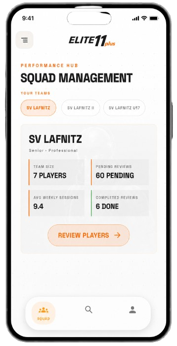 Elite11Plus Squad Management screen