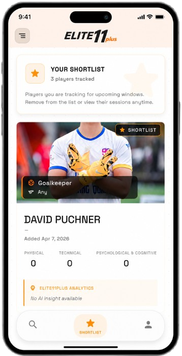 Elite11Plus Scout Shortlist screen